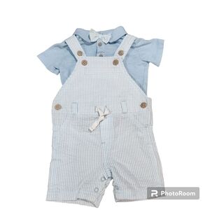 First Impressions 2 PC Baby Short Sleeve Collared Shirt and Shorts Overalls 3/6M